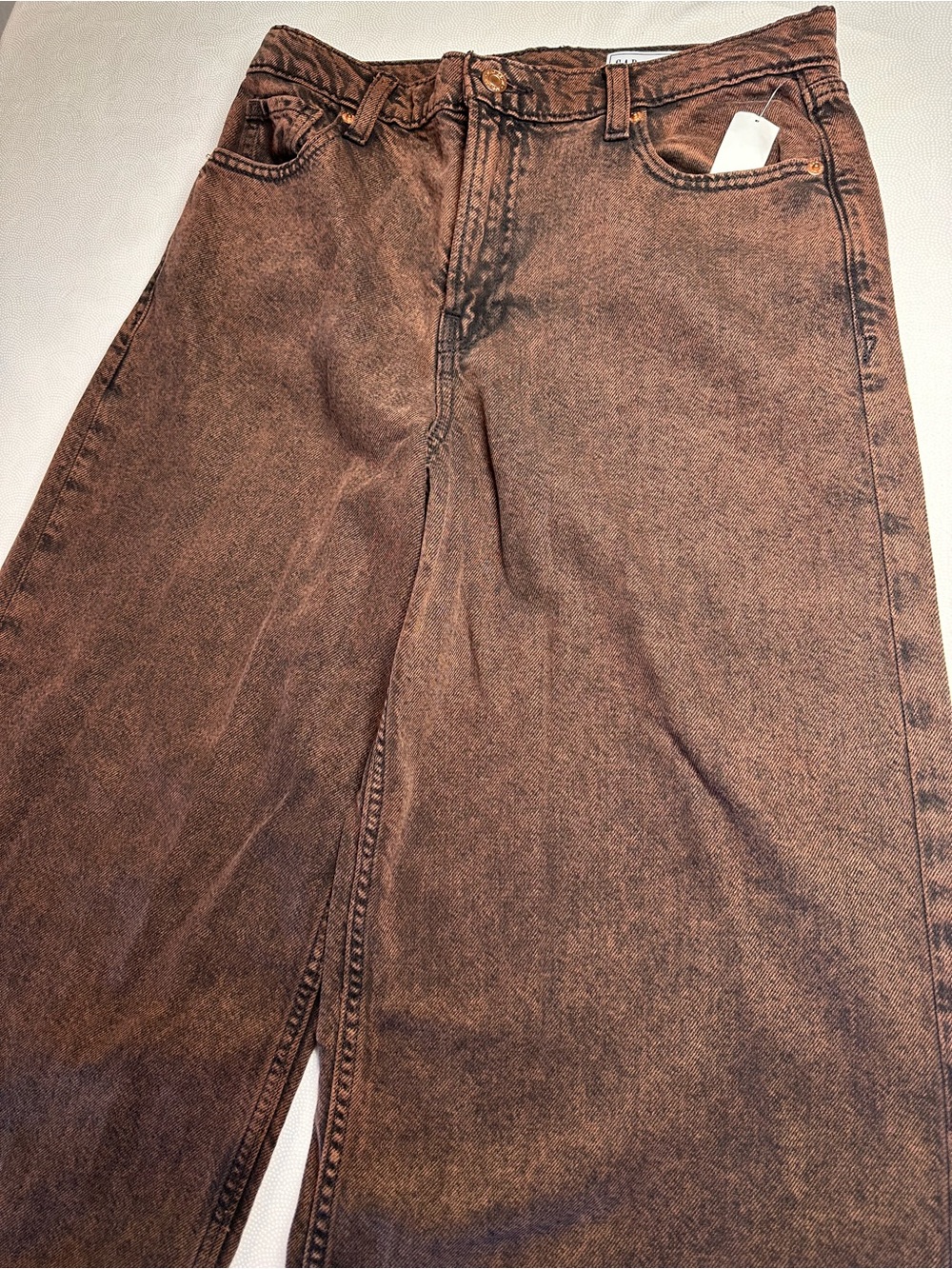 GAP Baggy Mid Rise Wide Leg Jeans Brown Copper Wash 27 Tall NWT - Picture 8 of 14